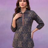 Navy All-Over Printed Cotton Top