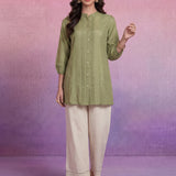 Light Green Cotton Thread Sequin Embroidered Shirt