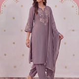 Aaravi Lavender Foil Applique Embroidered Suit Set