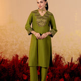 Charvi Pear Green Embroidered Kurta Set