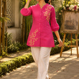 Women's Embroidered Button-Front Tunic Shirt