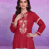 Cotton Red Embroidered Tunic