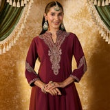 Misha Wine Maroon Embroidered Anarkali Kurta Set