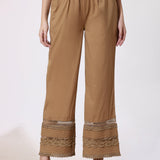 Maria D.Beige Cotton Relaxed Fit Palazzo Pants for Women