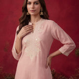 Pink Mirror Work Cotton Kurta Set