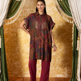 Zareen Garret Maroon Printed Kaftan Set
