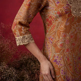Ivana Mustard Printed Modal Chanderi Straight Kurta for Women