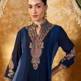 Misha Ombre Blue Embroidered Anarkali Kurta Set