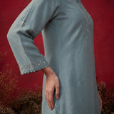 Aqua Teal Embroidered Cotton High-Low Co-Ord Set