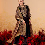 Riddhi Espresso Brown Embroidered Velvet Suit Set