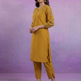 Mustard Embroidered Kurta Set with Resham Work