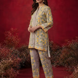 Saina Dove Beige Printed Remi Linen Co-ord Set for Women