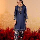 Ameera Space Blue Embroidered Suit Set