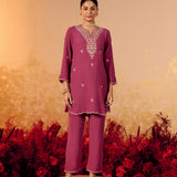 Aadhya Wine Fuschia Embroidered Kurta Set