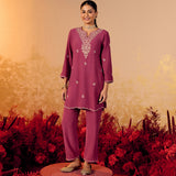 Aadhya Wine Fuschia Embroidered Kurta Set