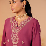 Aadhya Wine Fuschia Embroidered Kurta Set