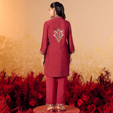 Eshvi Subtle Red Embroidered Co-ord Set