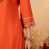 Charvi Tangy Orange Embroidered Kurta Set