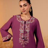 Ziva Violet Wine Embroidered Kurta Set