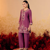Ziva Violet Wine Embroidered Kurta Set