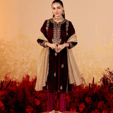 Shreya Red Embroidered Velvet Suit Set