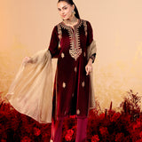 Shreya Red Embroidered Velvet Suit Set