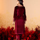 Shreya Red Embroidered Velvet Suit Set