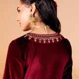 Shreya Red Embroidered Velvet Suit Set