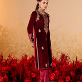 Shreya Red Embroidered Velvet Suit Set