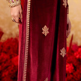 Shreya Red Embroidered Velvet Suit Set
