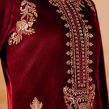 Shreya Red Embroidered Velvet Suit Set