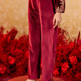 Shreya Red Embroidered Velvet Suit Set