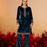 Varnika Emerald Green Embroidered Velvet Kurta Set