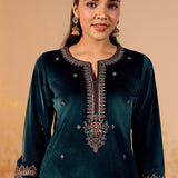 Varnika Emerald Green Embroidered Velvet Kurta Set