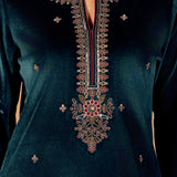 Varnika Emerald Green Embroidered Velvet Kurta Set