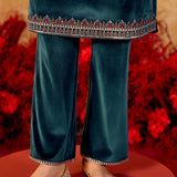 Varnika Emerald Green Embroidered Velvet Kurta Set