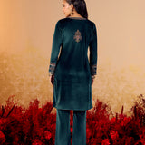 Varnika Emerald Green Embroidered Velvet Kurta Set
