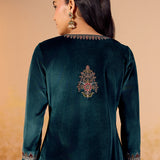 Varnika Emerald Green Embroidered Velvet Kurta Set