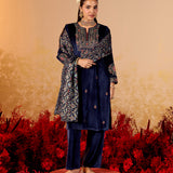 Nandita Royal Blue Embroidered Velvet Suit Set