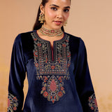 Nandita Royal Blue Embroidered Velvet Suit Set