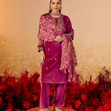 Nandita Berry Fuchsia Embroidered Velvet Suit Set