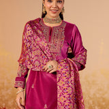 Nandita Berry Fuchsia Embroidered Velvet Suit Set
