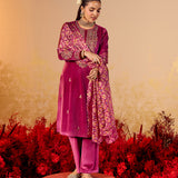 Nandita Berry Fuchsia Embroidered Velvet Suit Set