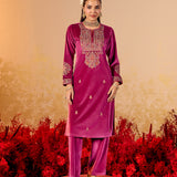 Nandita Berry Fuchsia Embroidered Velvet Suit Set