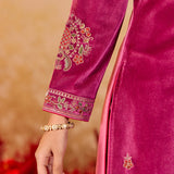 Nandita Berry Fuchsia Embroidered Velvet Suit Set
