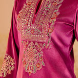 Nandita Berry Fuchsia Embroidered Velvet Suit Set