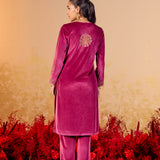 Nandita Berry Fuchsia Embroidered Velvet Suit Set