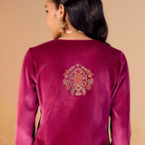 Nandita Berry Fuchsia Embroidered Velvet Suit Set
