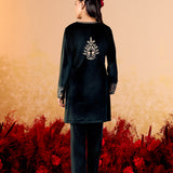 Kavisha Bottle Green Embroidered Velvet Kurta Set