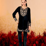 Kavisha Bottle Green Embroidered Velvet Kurta Set